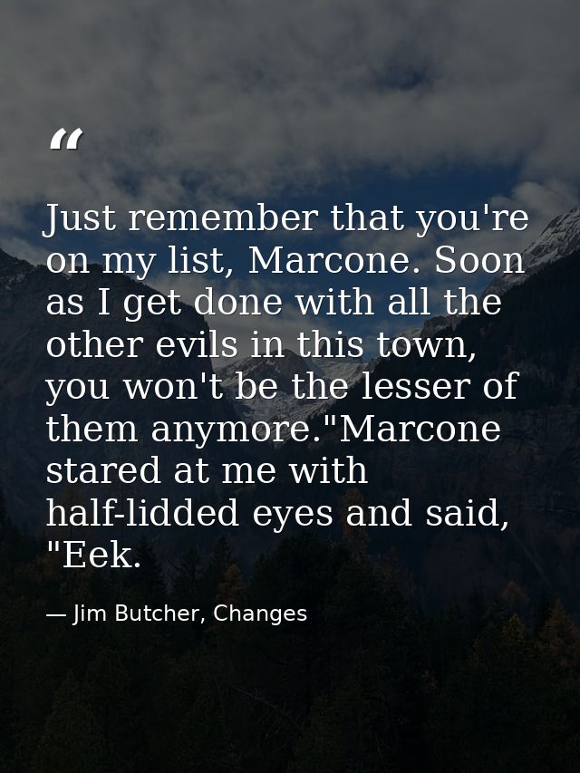 Just remember that you're on my list, Marcone. Soon as I get done with all the other evils in this town, you won't be th — Jim Butcher, Changes