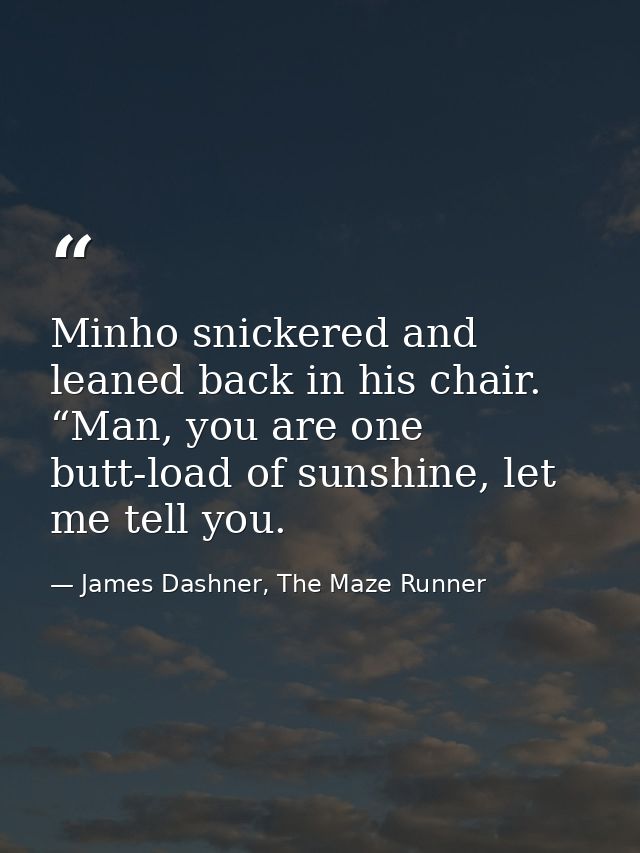 Minho snickered and leaned back in his chair. “Man, you are one butt-load of sunshine, let me tell you. — James Dashner, The Maze Runner