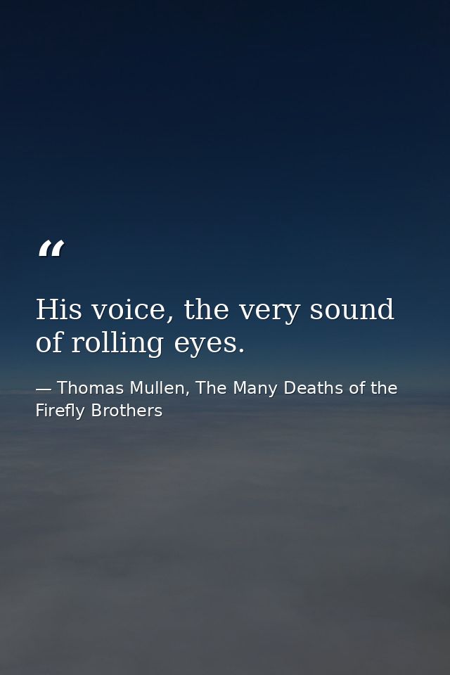 His voice, the very sound of rolling eyes. — Thomas Mullen, The Many Deaths of the Firefly Brothers