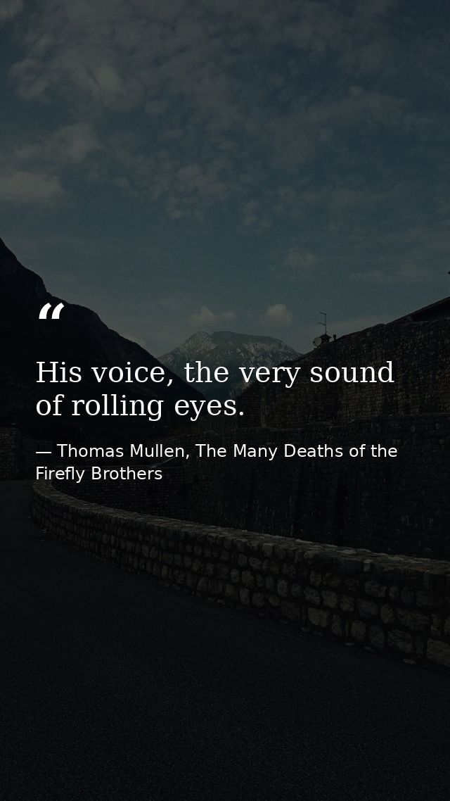 His voice, the very sound of rolling eyes. — Thomas Mullen, The Many Deaths of the Firefly Brothers