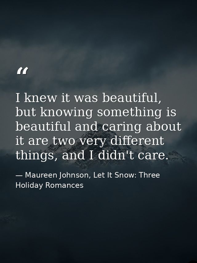 I knew it was beautiful, but knowing something is beautiful and caring about it are two very different things, and I did — Maureen Johnson, Let It Snow: Three Holiday Romances