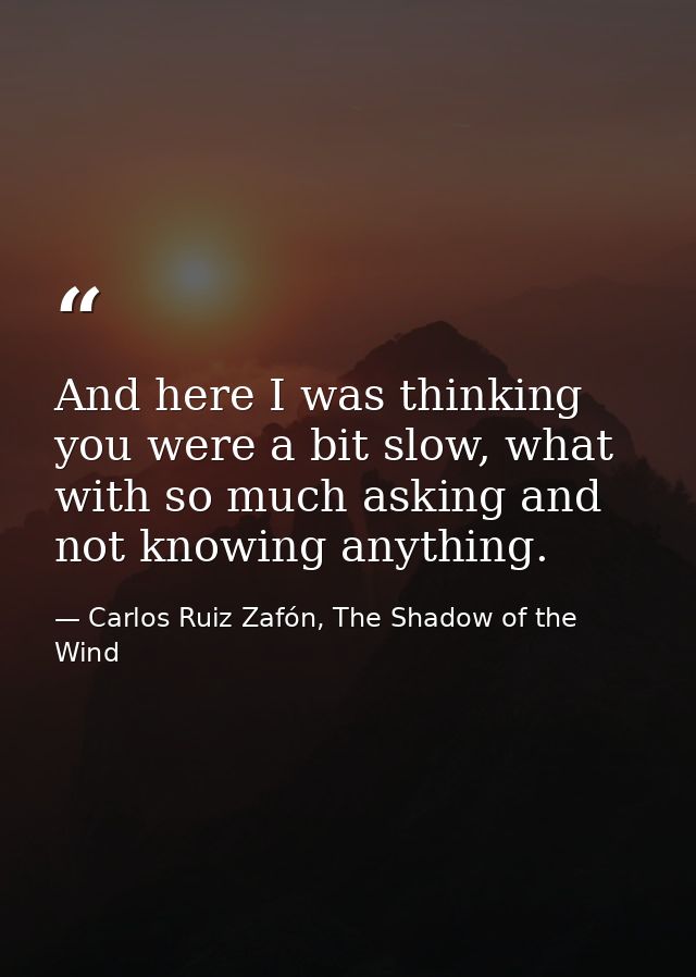 And here I was thinking you were a bit slow, what with so much asking and not knowing anything. — Carlos Ruiz Zafón, The Shadow of the Wind