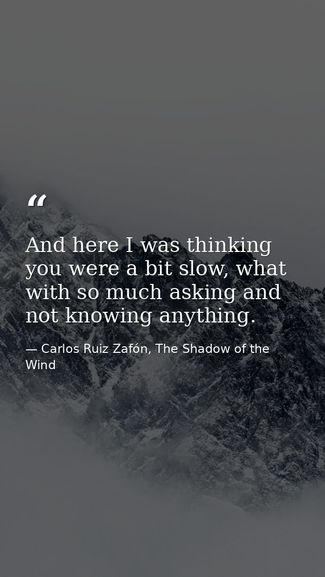 And here I was thinking you were a bit slow, what with so much asking and not knowing anything. — Carlos Ruiz Zafón, The Shadow of the Wind