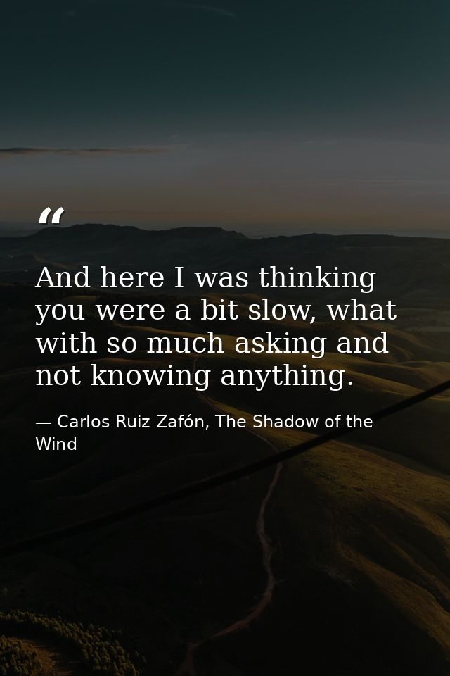 And here I was thinking you were a bit slow, what with so much asking and not knowing anything. — Carlos Ruiz Zafón, The Shadow of the Wind