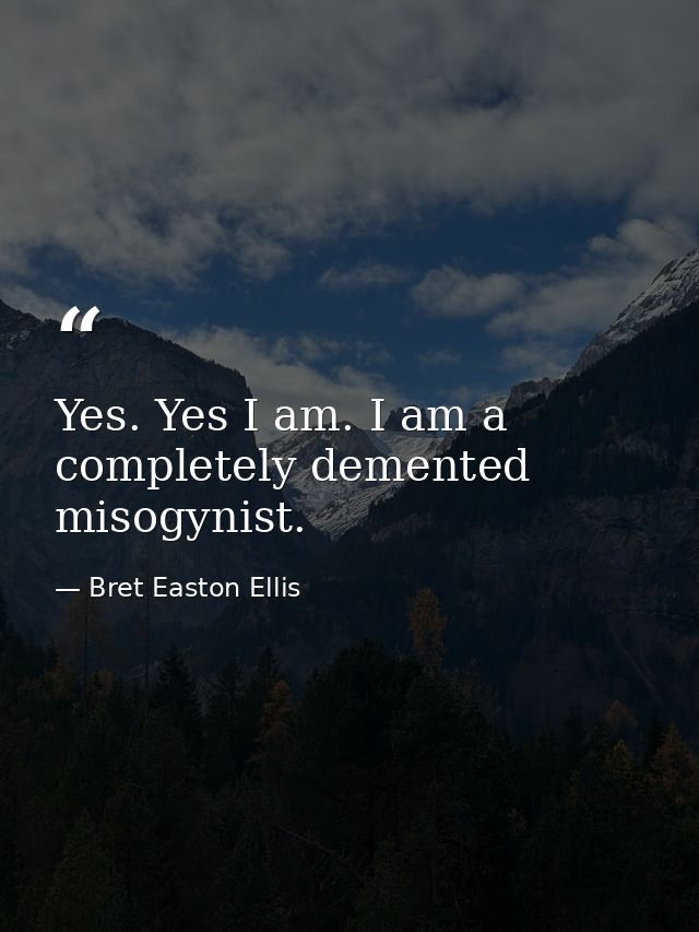 Yes. Yes I am. I am a completely demented misogynist. — Bret Easton Ellis