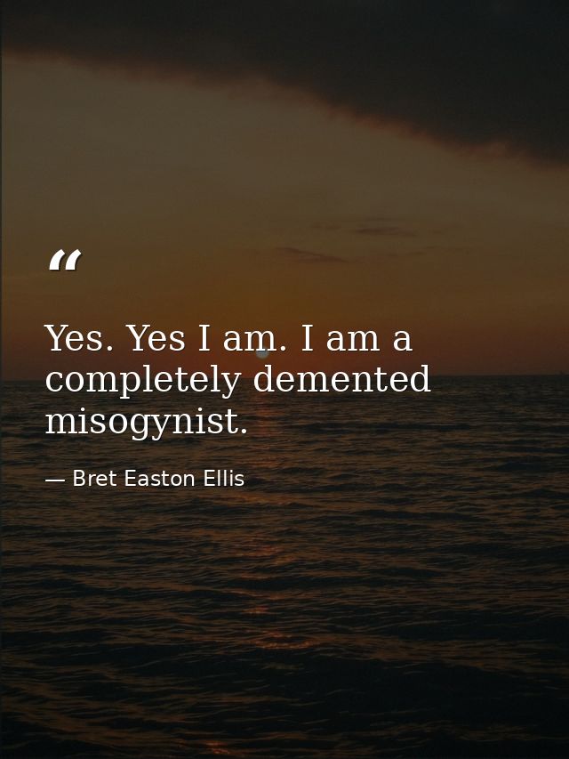 Yes. Yes I am. I am a completely demented misogynist. — Bret Easton Ellis