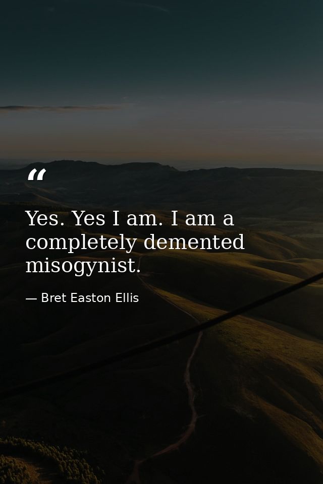 Yes. Yes I am. I am a completely demented misogynist. — Bret Easton Ellis