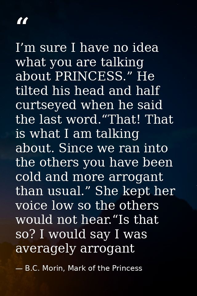 I’m sure I have no idea what you are talking about PRINCESS.” He tilted his head and half curtseyed when he said the las — B.C. Morin, Mark of the Princess