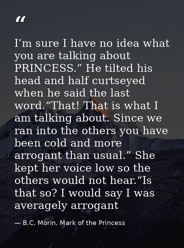 I’m sure I have no idea what you are talking about PRINCESS.” He tilted his head and half curtseyed when he said the las — B.C. Morin, Mark of the Princess