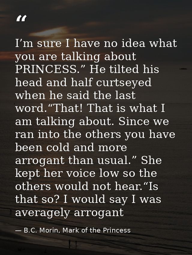 I’m sure I have no idea what you are talking about PRINCESS.” He tilted his head and half curtseyed when he said the las — B.C. Morin, Mark of the Princess