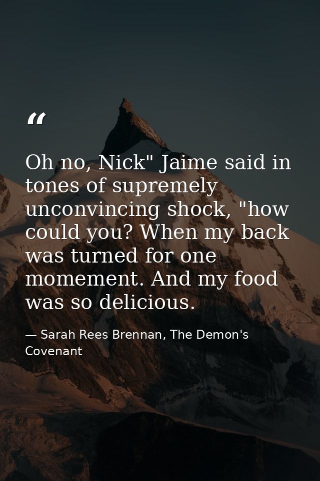 Oh no, Nick" Jaime said in tones of supremely unconvincing shock, "how could you? When my back was turned for one momeme — Sarah Rees Brennan, The Demon's Covenant