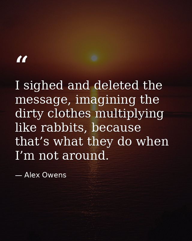 I sighed and deleted the message, imagining the dirty clothes multiplying like rabbits, because that’s what they do when — Alex Owens