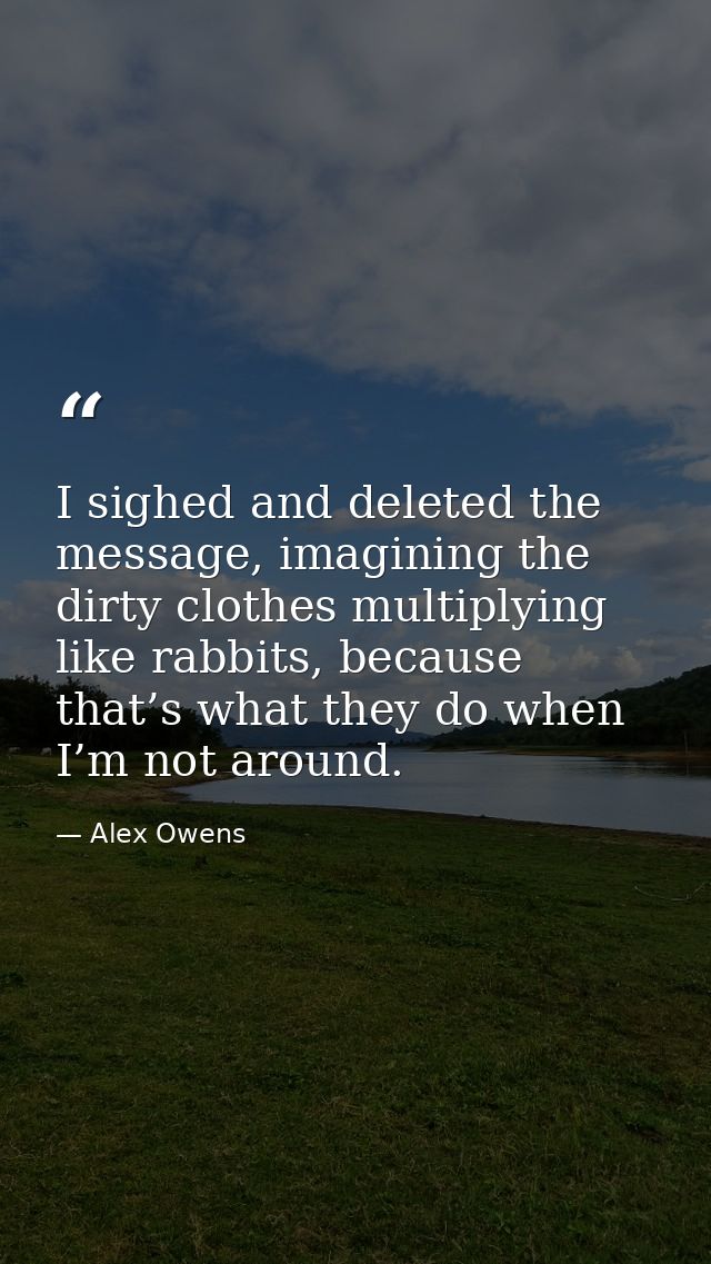 I sighed and deleted the message, imagining the dirty clothes multiplying like rabbits, because that’s what they do when — Alex Owens