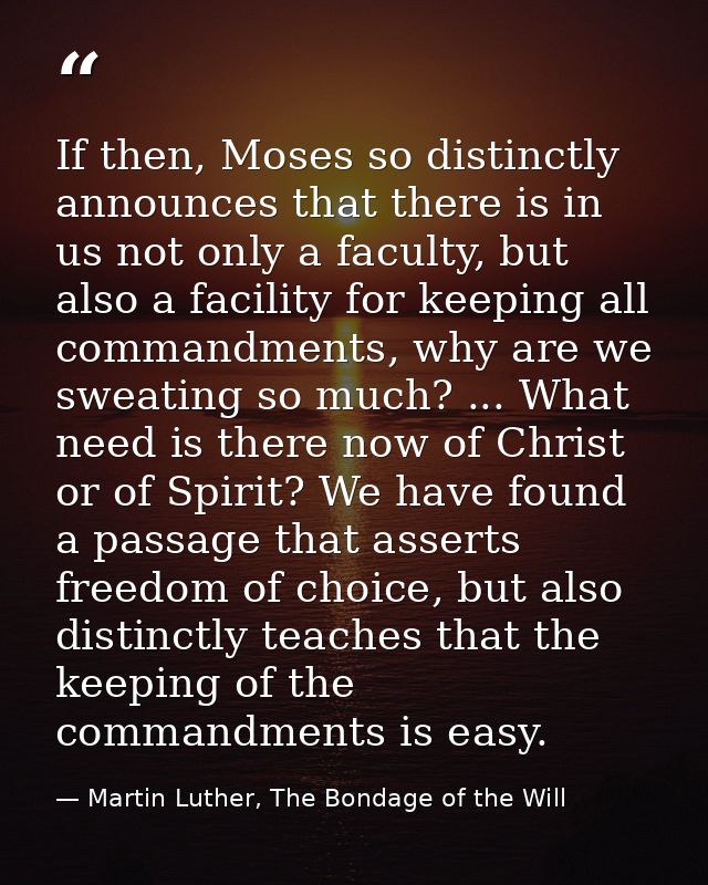If then, Moses so distinctly announces that there is in us not only a faculty, but also a facility for keeping all comma — Martin Luther, The Bondage of the Will