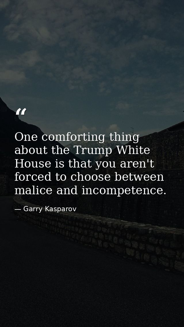 One comforting thing about the Trump White House is that you aren't forced to choose between malice and incompetence. — Garry Kasparov