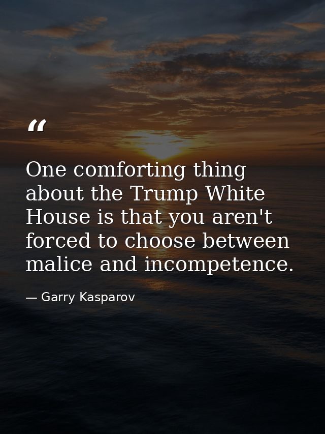 One comforting thing about the Trump White House is that you aren't forced to choose between malice and incompetence. — Garry Kasparov