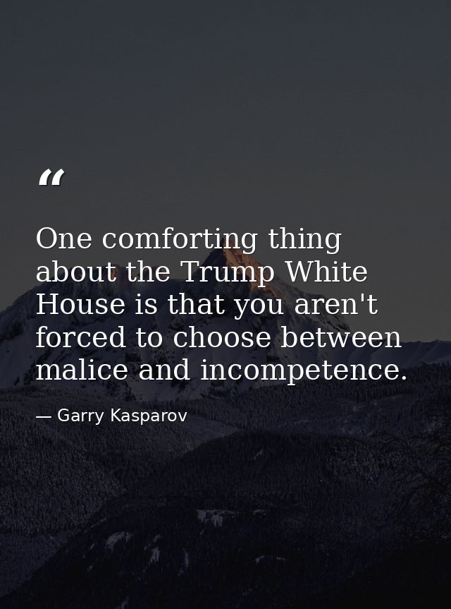 One comforting thing about the Trump White House is that you aren't forced to choose between malice and incompetence. — Garry Kasparov
