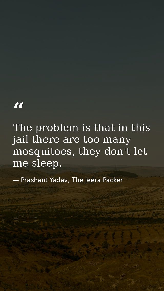 The problem is that in this jail there are too many mosquitoes, they don't let me sleep. — Prashant Yadav, The Jeera Packer