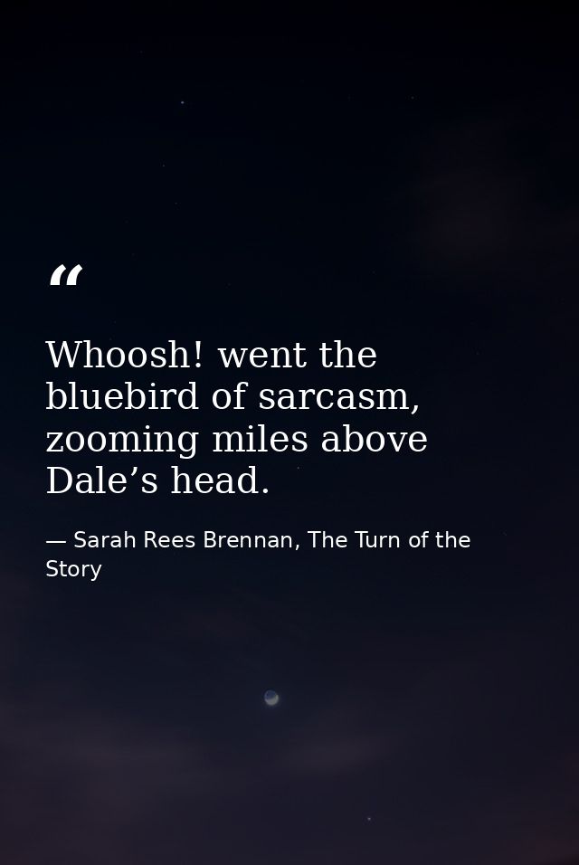 Whoosh! went the bluebird of sarcasm, zooming miles above Dale’s head. — Sarah Rees Brennan, The Turn of the Story