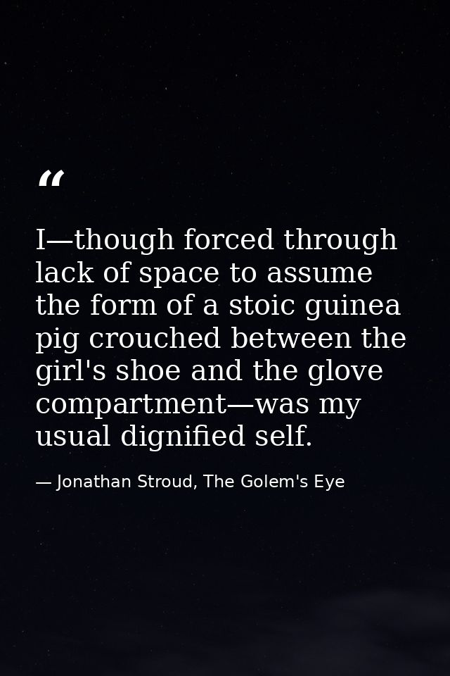 I—though forced through lack of space to assume the form of a stoic guinea pig crouched between the girl's shoe and the  — Jonathan Stroud, The Golem's Eye