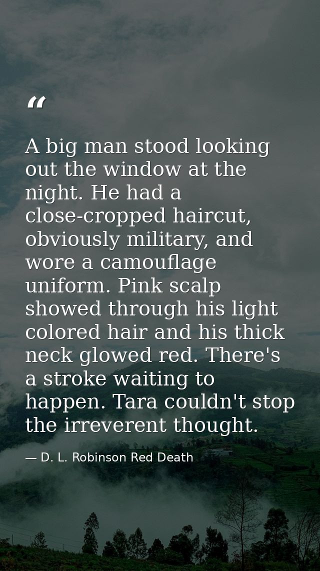 A big man stood looking out the window at the night. He had a close-cropped haircut, obviously military, and wore a camo — D. L. Robinson Red Death