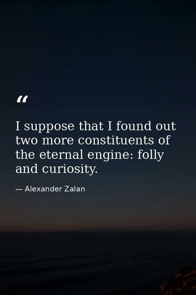 I suppose that I found out two more constituents of the eternal engine: folly and curiosity. — Alexander Zalan