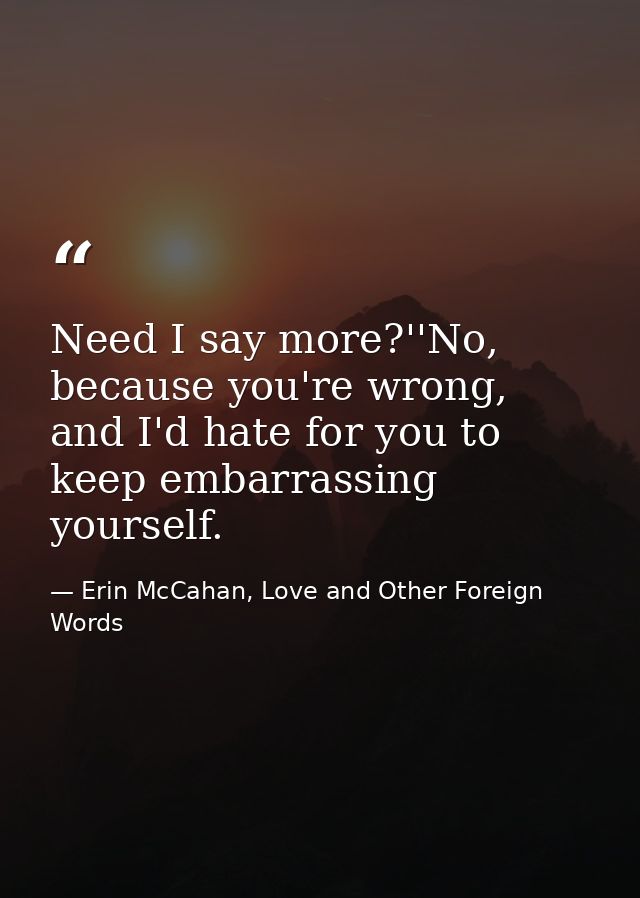 Need I say more?''No, because you're wrong, and I'd hate for you to keep embarrassing yourself. — Erin McCahan, Love and Other Foreign Words