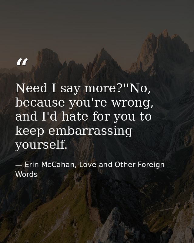 Need I say more?''No, because you're wrong, and I'd hate for you to keep embarrassing yourself. — Erin McCahan, Love and Other Foreign Words