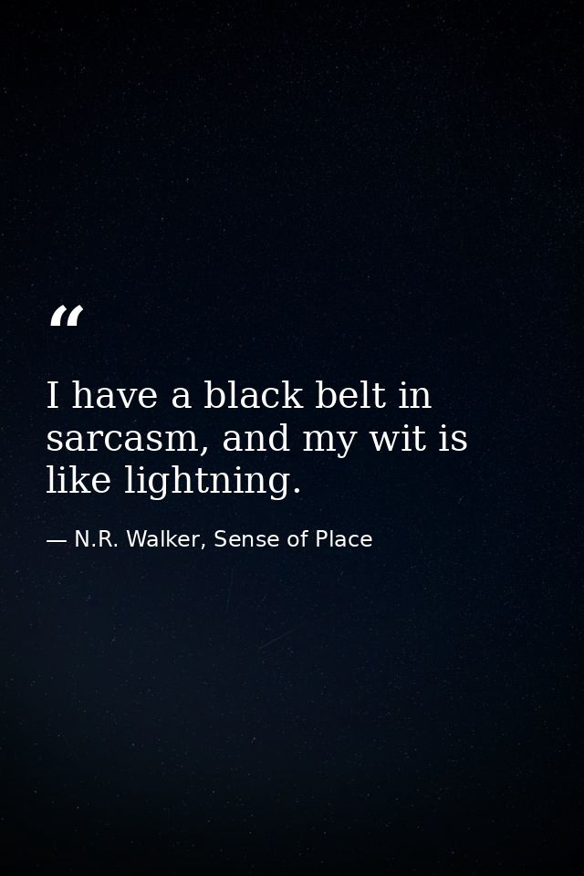 I have a black belt in sarcasm, and my wit is like lightning. — N.R. Walker, Sense of Place