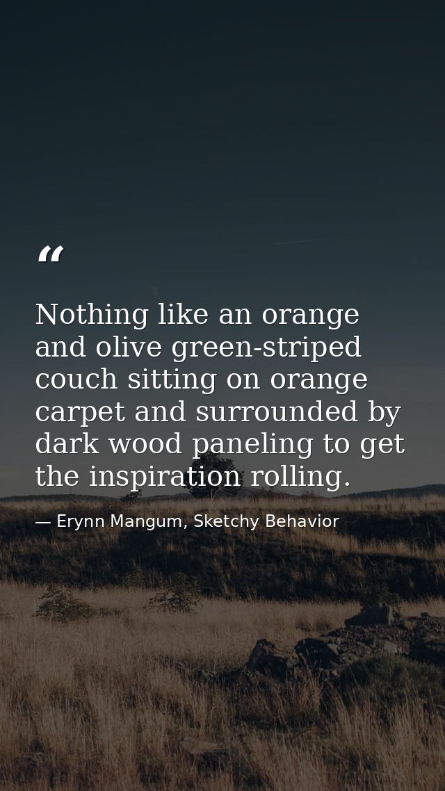 Nothing like an orange and olive green-striped couch sitting on orange carpet and surrounded by dark wood paneling to ge — Erynn Mangum, Sketchy Behavior