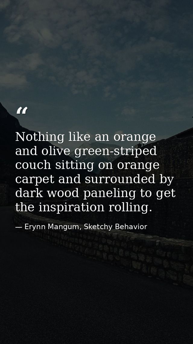 Nothing like an orange and olive green-striped couch sitting on orange carpet and surrounded by dark wood paneling to ge — Erynn Mangum, Sketchy Behavior