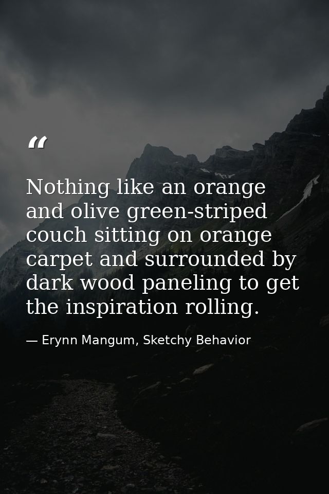 Nothing like an orange and olive green-striped couch sitting on orange carpet and surrounded by dark wood paneling to ge — Erynn Mangum, Sketchy Behavior
