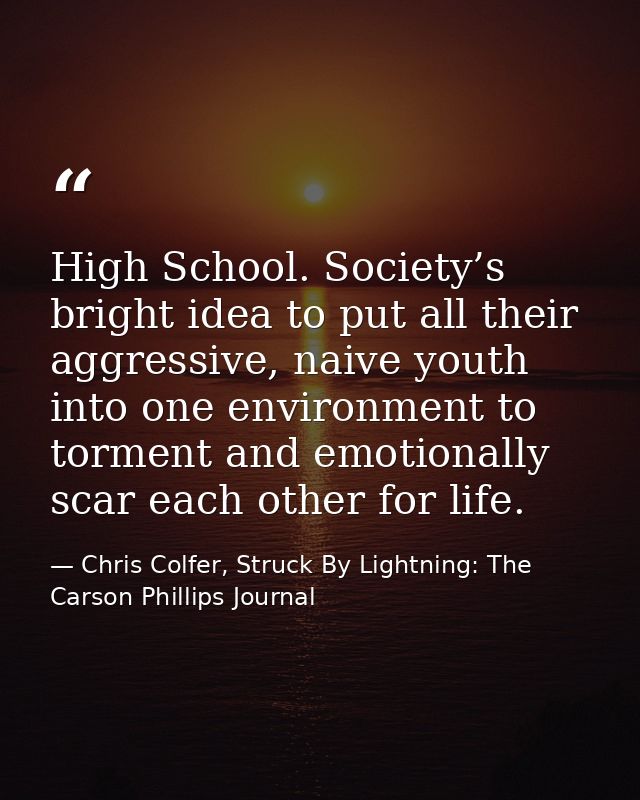 High School. Society’s bright idea to put all their aggressive, naive youth into one environment to torment and emotiona — Chris Colfer, Struck By Lightning: The Carson Phillips Journal