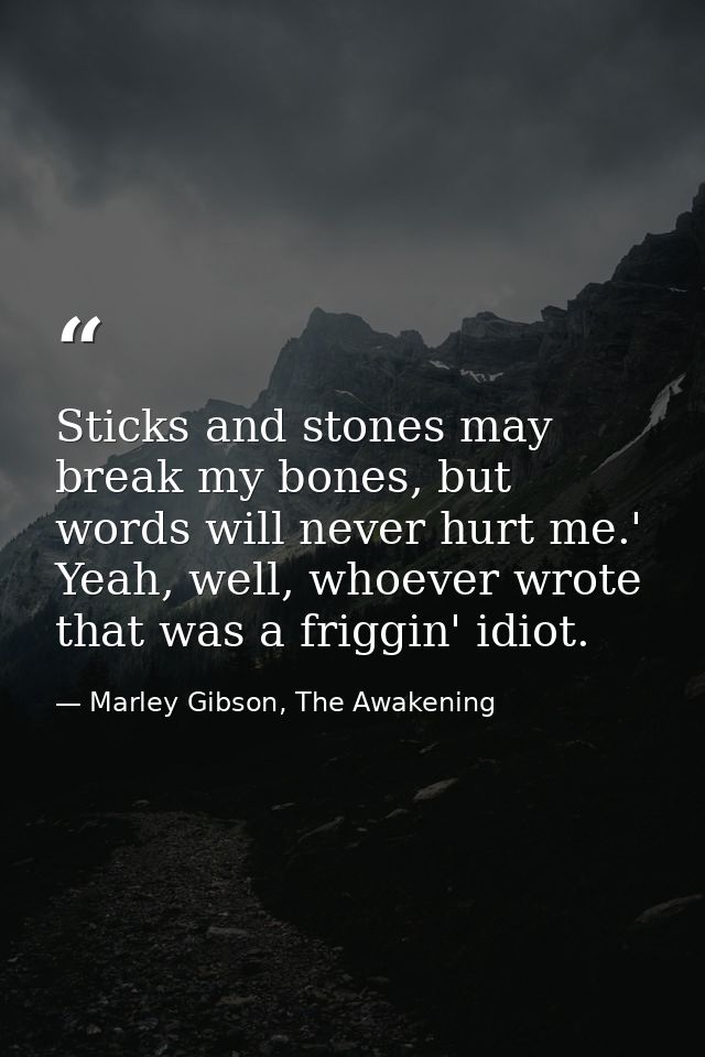 Sticks and stones may break my bones, but words will never hurt me.' Yeah, well, whoever wrote that was a friggin' idiot — Marley Gibson, The Awakening