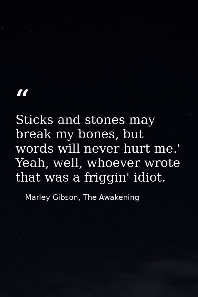 Sticks and stones may break my bones, but words will never hurt me.' Yeah, well, whoever wrote that was a friggin' idiot — Marley Gibson, The Awakening