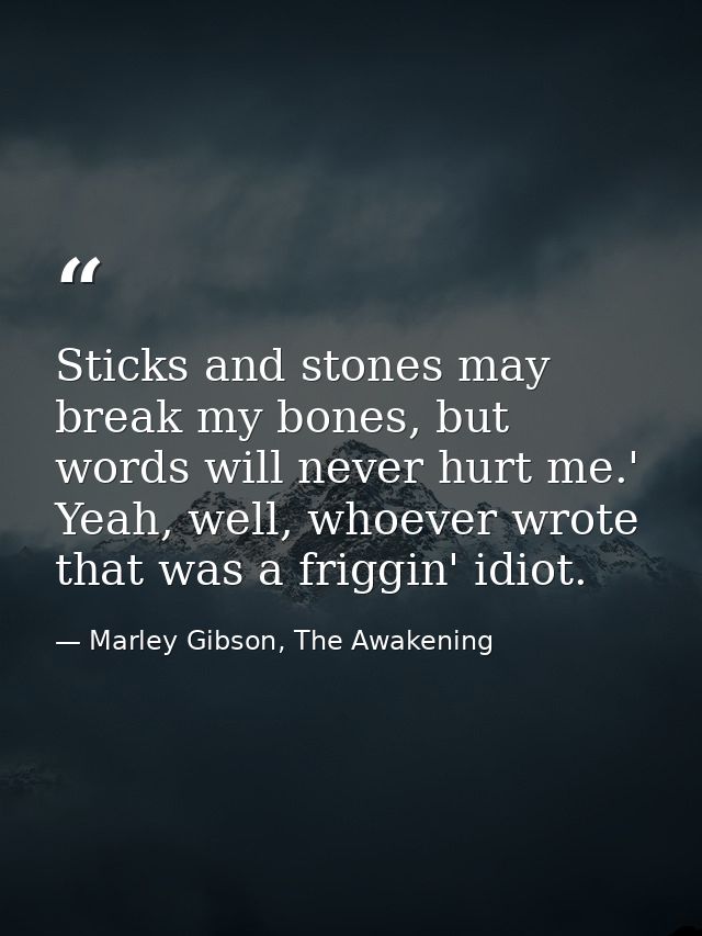 Sticks and stones may break my bones, but words will never hurt me.' Yeah, well, whoever wrote that was a friggin' idiot — Marley Gibson, The Awakening