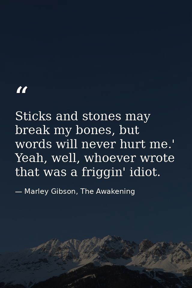 Sticks and stones may break my bones, but words will never hurt me.' Yeah, well, whoever wrote that was a friggin' idiot — Marley Gibson, The Awakening