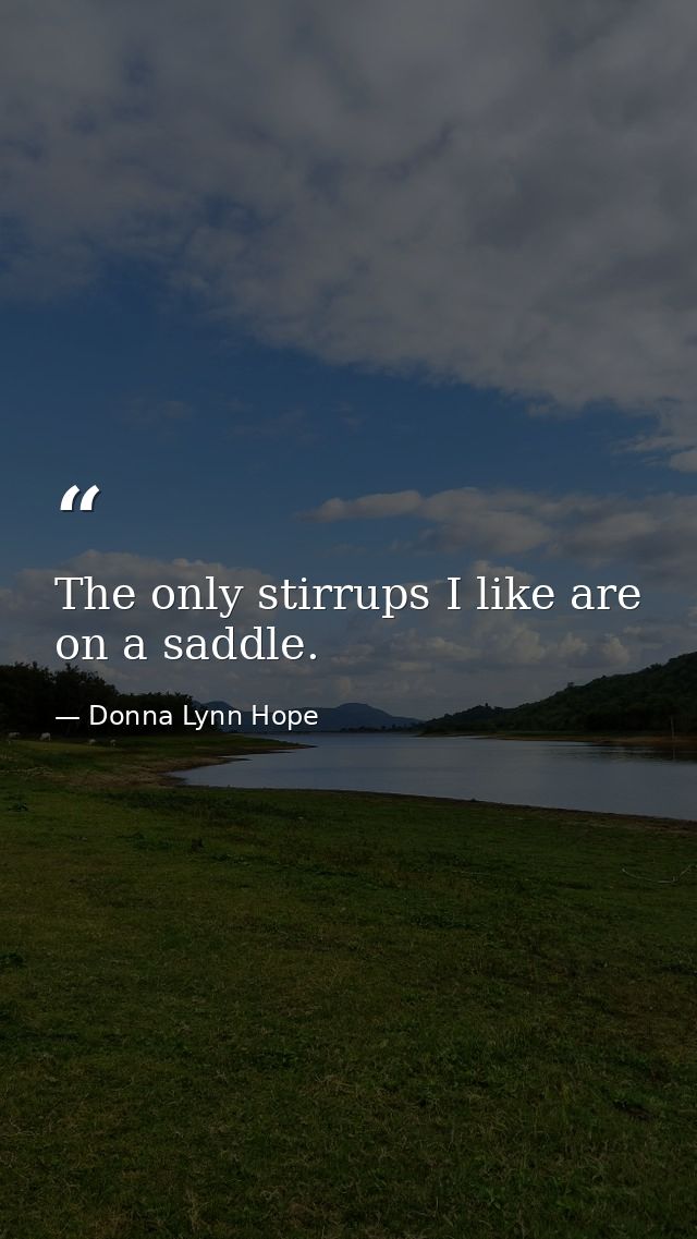 The only stirrups I like are on a saddle. — Donna Lynn Hope