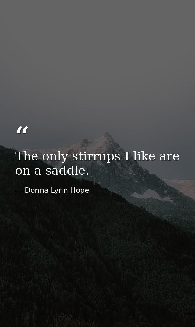 The only stirrups I like are on a saddle. — Donna Lynn Hope