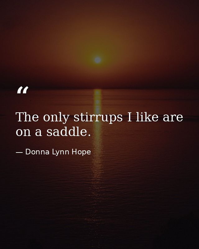 The only stirrups I like are on a saddle. — Donna Lynn Hope