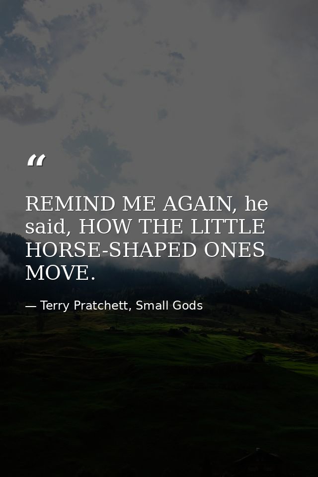 REMIND ME AGAIN, he said, HOW THE LITTLE HORSE-SHAPED ONES MOVE. — Terry Pratchett, Small Gods