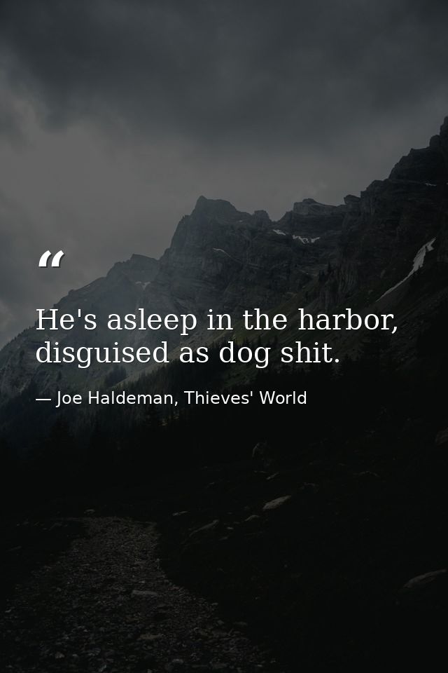 He's asleep in the harbor, disguised as dog shit. — Joe Haldeman, Thieves' World
