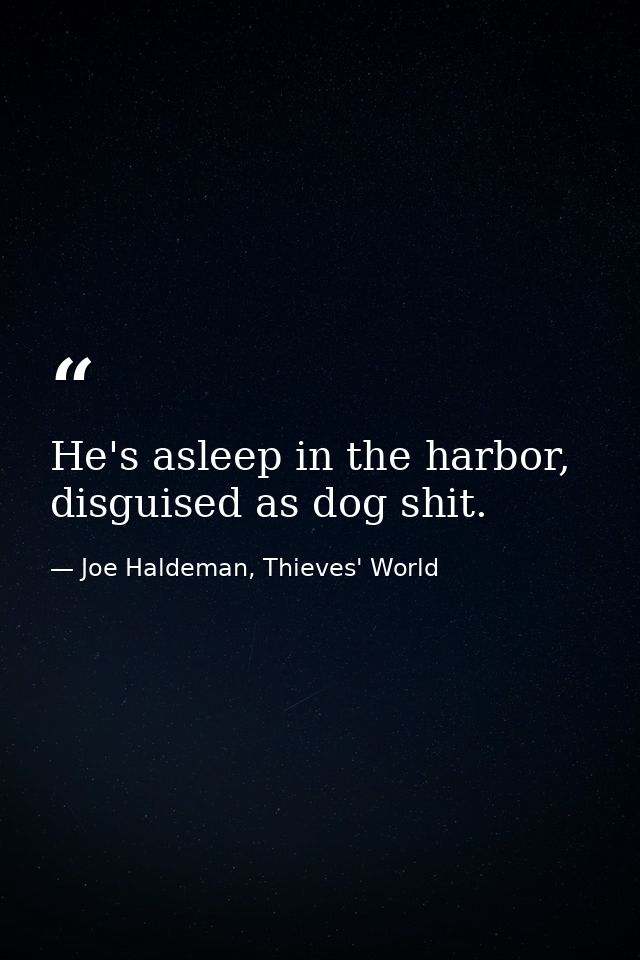 He's asleep in the harbor, disguised as dog shit. — Joe Haldeman, Thieves' World