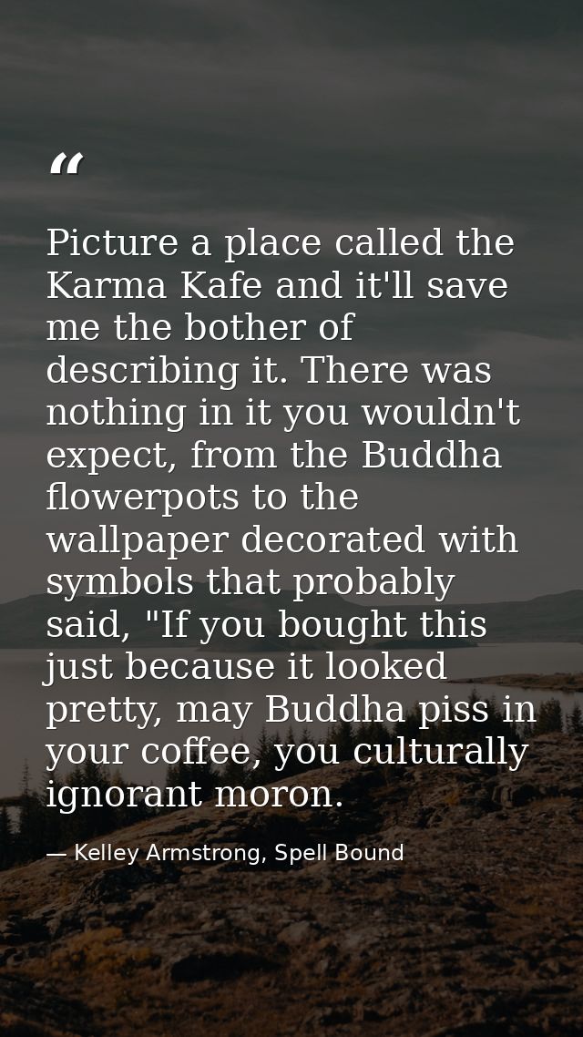 Picture a place called the Karma Kafe and it'll save me the bother of describing it. There was nothing in it you wouldn' — Kelley Armstrong, Spell Bound
