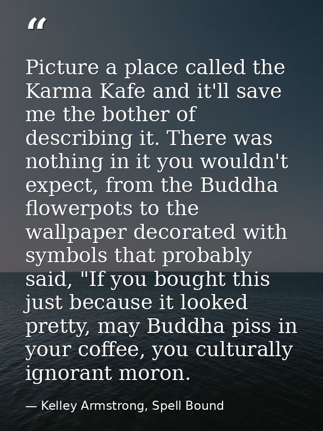 Picture a place called the Karma Kafe and it'll save me the bother of describing it. There was nothing in it you wouldn' — Kelley Armstrong, Spell Bound