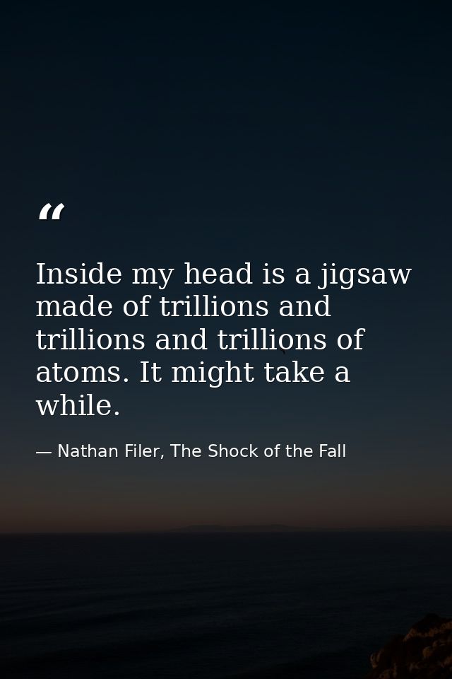 Inside my head is a jigsaw made of trillions and trillions and trillions of atoms. It might take a while. — Nathan Filer, The Shock of the Fall