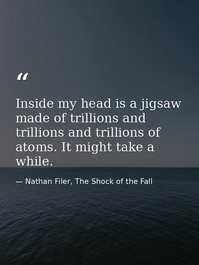 Inside my head is a jigsaw made of trillions and trillions and trillions of atoms. It might take a while. — Nathan Filer, The Shock of the Fall