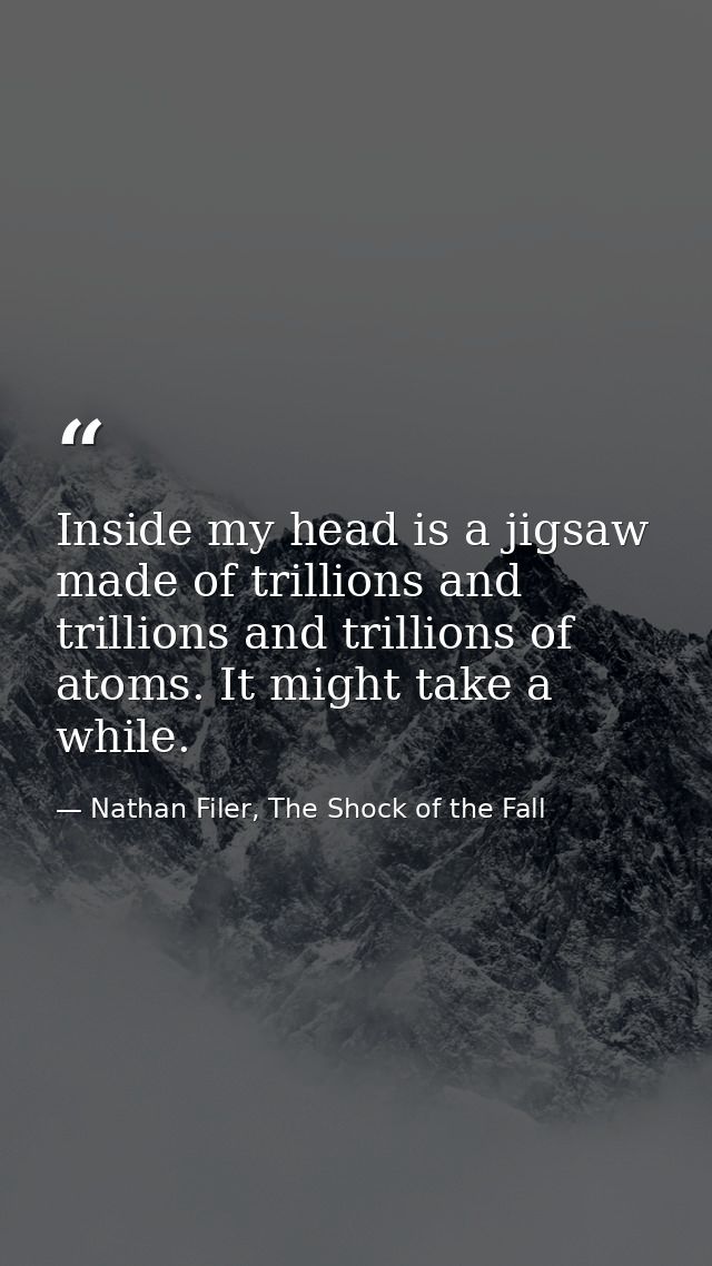 Inside my head is a jigsaw made of trillions and trillions and trillions of atoms. It might take a while. — Nathan Filer, The Shock of the Fall
