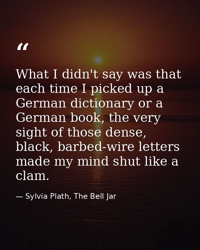 What I didn't say was that each time I picked up a German dictionary or a German book, the very sight of those dense, bl — Sylvia Plath, The Bell Jar