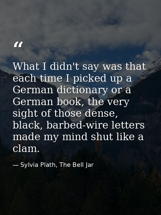 What I didn't say was that each time I picked up a German dictionary or a German book, the very sight of those dense, bl — Sylvia Plath, The Bell Jar